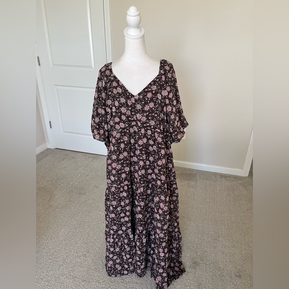 NWT Baevely Brown Floral Midi Dress Size 3X